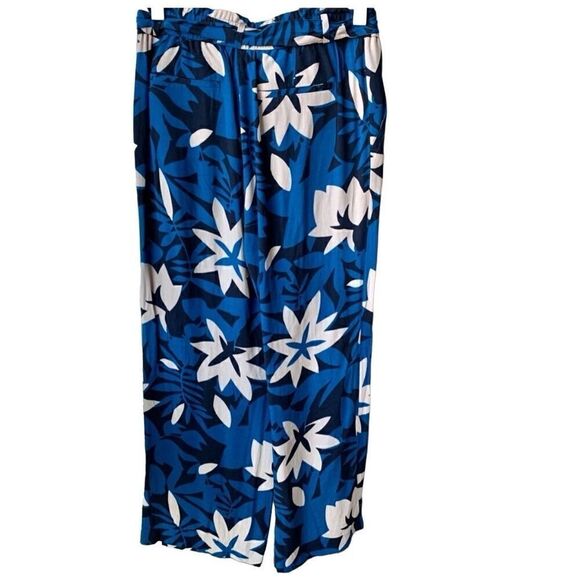 LOFT Spring Blue Floral Fresco Paper Bag Pants Women Size Petite Small SP PS - Picture 3 of 7